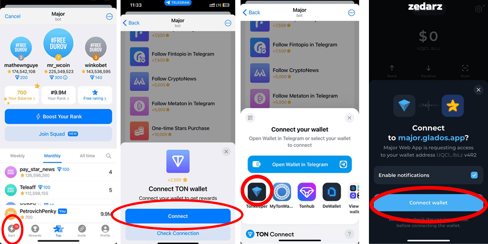 آموزش اتصال ربات major به کیف پول tonkeeper