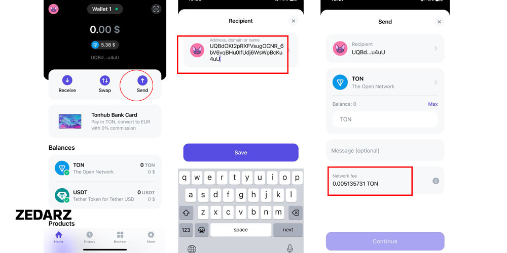 ارسال رمز ارز از کیف پول تون هاب