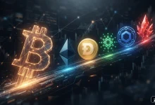 تصویر شاخص پنج ارز دیجیتال جامانده از بیت کوین شامل اتریوم دوج کوین کاردانو چین لینک و آوالانچ