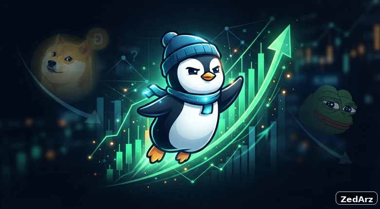 تصویر شاخص تحلیل رشد میمکوین PENGU و مقایسه با دوج کوین و پپه