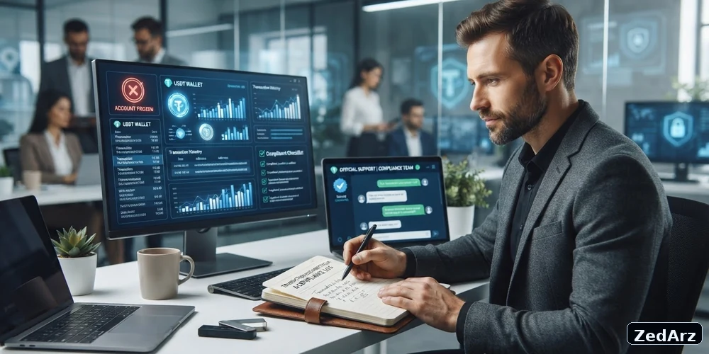 تصویر آموزشی اقدامات امن بعد از فریز شدن USDT