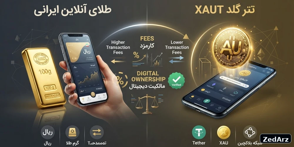 مقایسه کارمزد طلای آنلاین ایرانی با تتر گلد XAUT