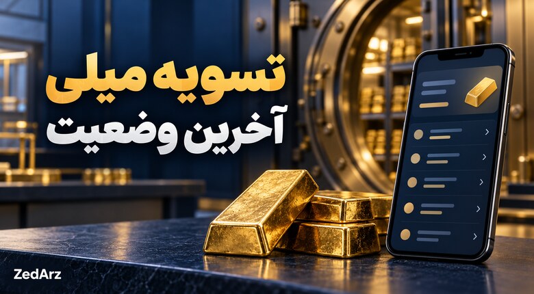 آخرین وضعیت تسویه میلی؛ شمش طلا و نمای نمادین سوابق پرداخت با واترمارک زد ارز