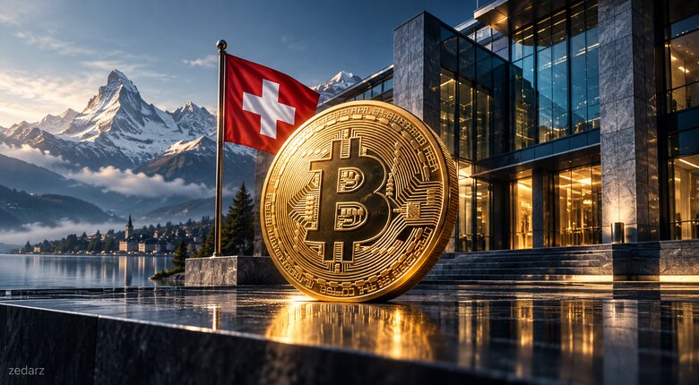 تصویر مفهومی بیتکوین و پرچم سوئیس برای خبر تأیید ETF