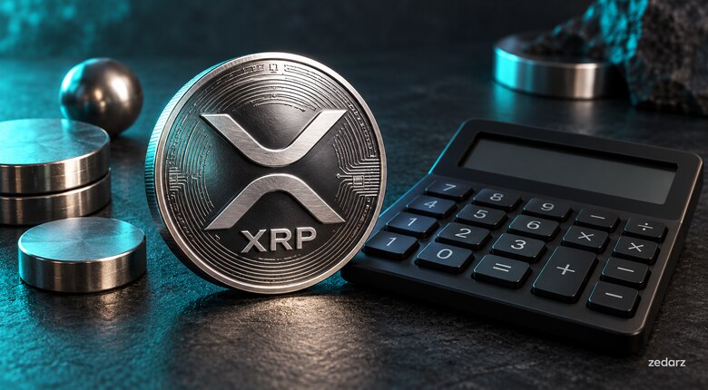 نمای مفهومی توکن XRP کنار ماشینحساب برای محاسبه سود ریپل به تومان