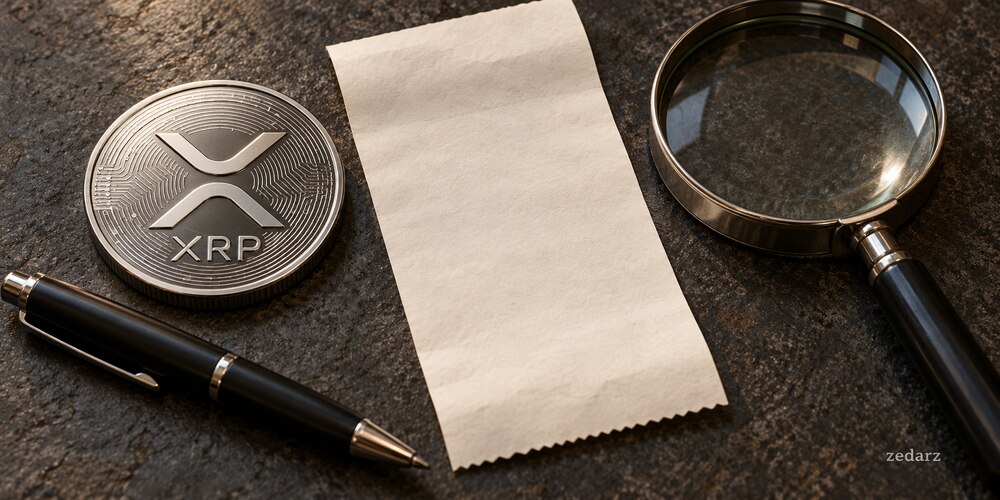 توکن مفهومی XRP کنار رسید خالی و ذرهبین برای بررسی هزینه معامله