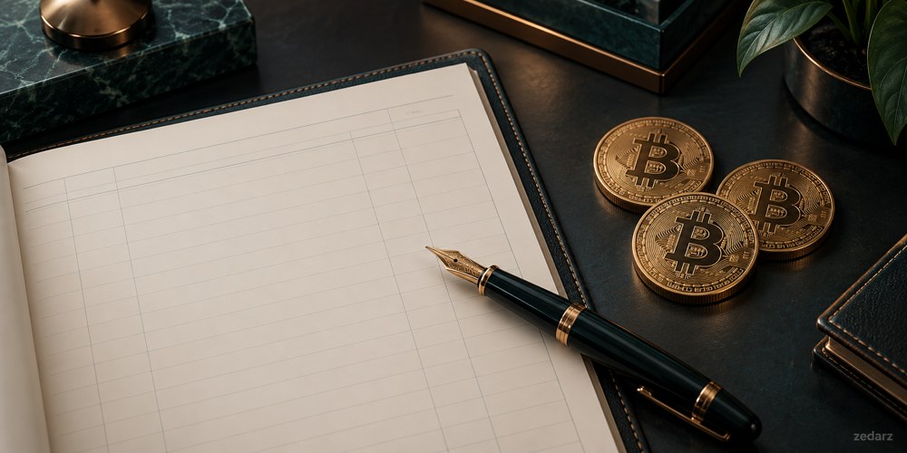 تصویر مفهومی ثبت خرید انجام‌شده بیت‌کوین در دفتر دارایی شرکت