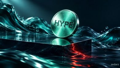 تصویر مفهومی HYPE روی سطح شیشه‌ای با موج نقدینگی و نشانه ریسک