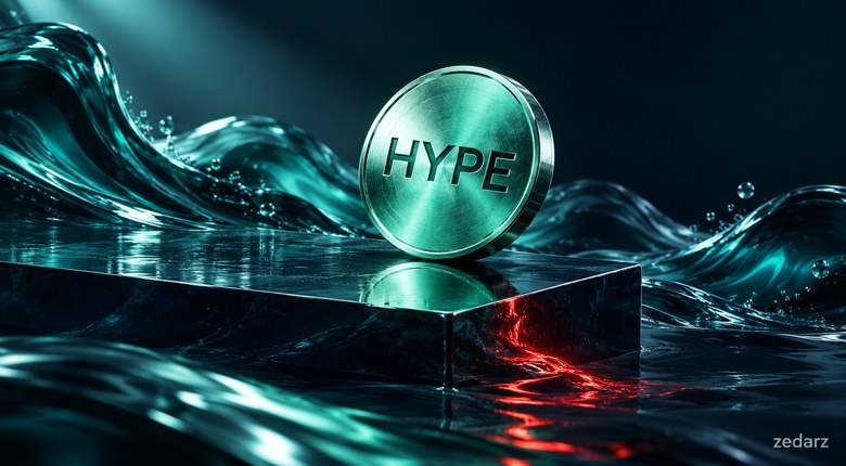 تصویر مفهومی HYPE روی سطح شیشهای با موج نقدینگی و نشانه ریسک