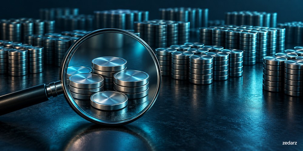تصویر مفهومی بررسی عرضه توکن و ارزش بازار با ذره‌بین