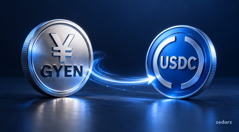 تصویر مفهومی تبدیل موجودی استیبلکوین GYEN به USDC در کوینبیس