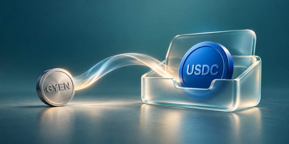نمای نمادین انتقال موجودی GYEN به USDC در کیف پول دیجیتال