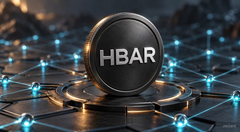 تصویر مفهومی هدرا و توکن HBAR روی شبکه دیجیتال